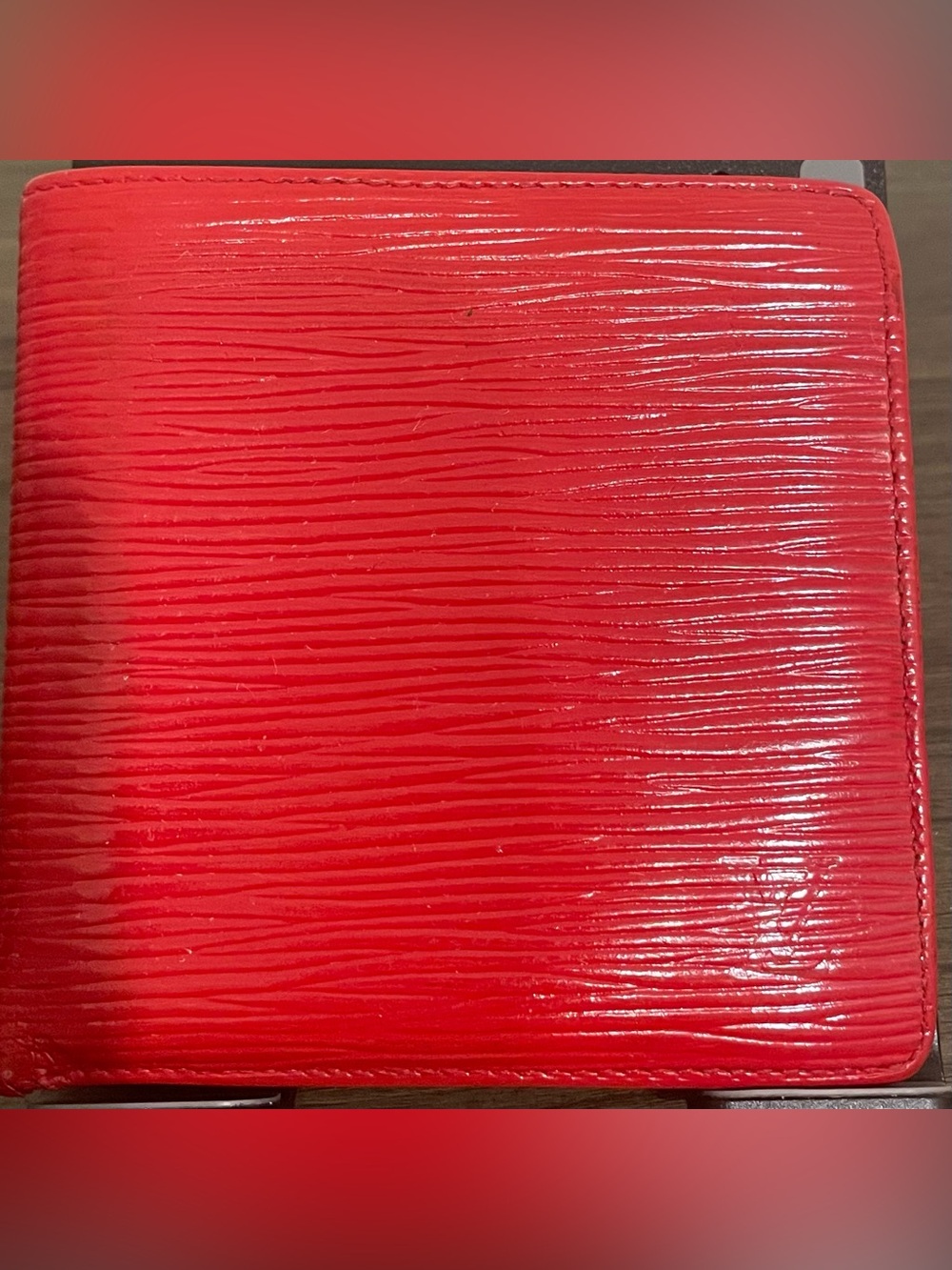 Louis Vuitton Red Textured Leather Bifold Wallet